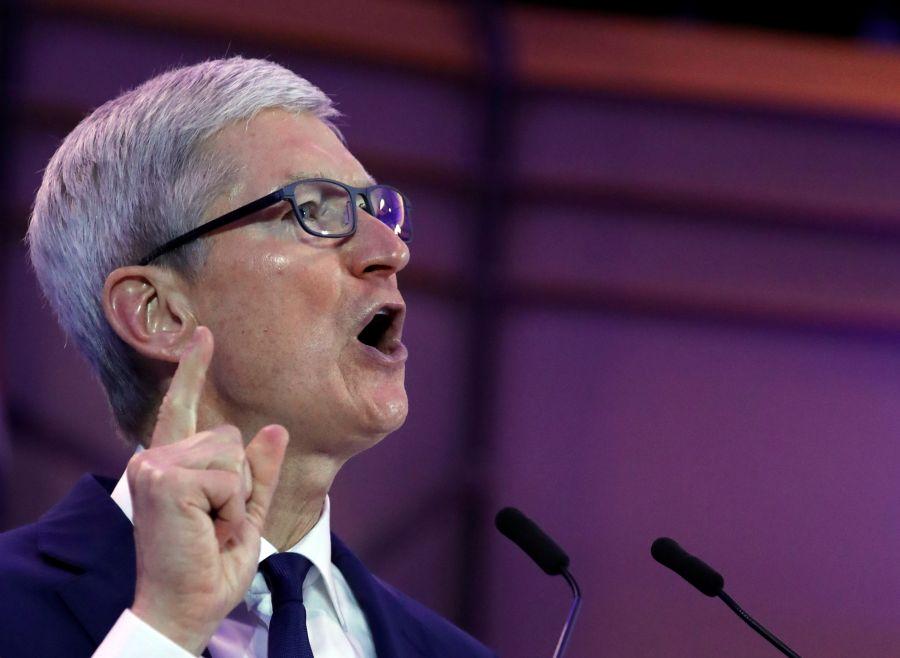 Apple CEO Tim Cook delivers a keynote during the European Union’s privacy conference at the EU Parliament in Brussels