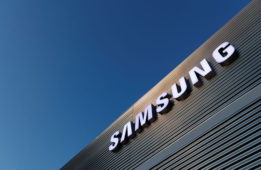 The logo of Samsung is seen on a building during the Mobile World Congress in Barcelona